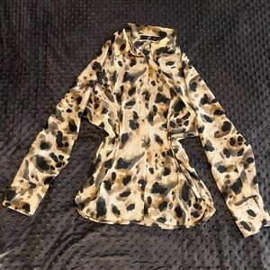 MANGO Leopard Print Button-Up Shirt